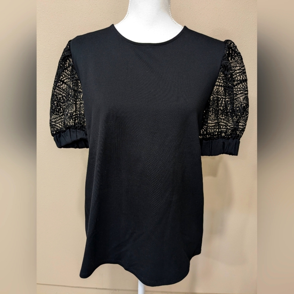 Express Women's Sheer Short Sleeve Soft Black Blouse Size M